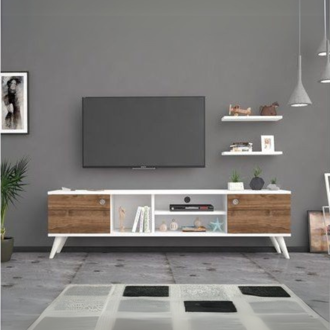 Tv Unit White & Wooden - 180 x 40 x 40 cm | TV28