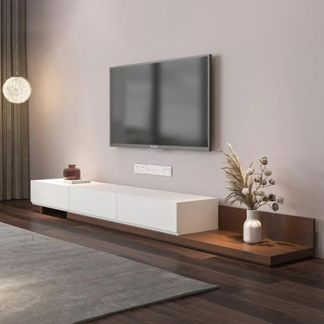 Tv Unit White & Wooden - 240 x 40 x 40 cm | TV68