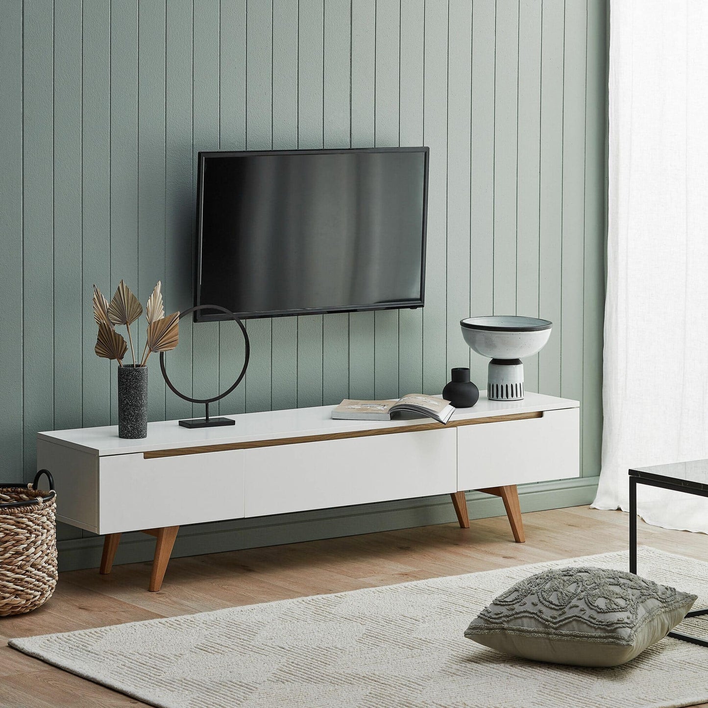 Tv Unit White & Wooden - 160 x 40 x 40 cm | TV67