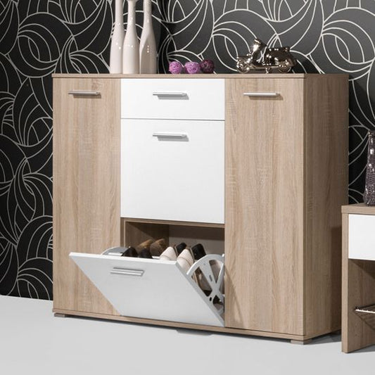 Shoe Closet White & Wooden - 120 x 40 x 100 cm | SU17