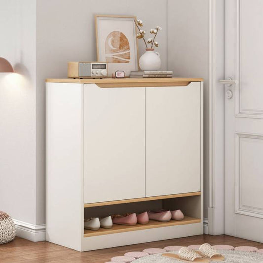 Shoe Closet White & Wooden - 80 x 40 x 100 cm | SU22