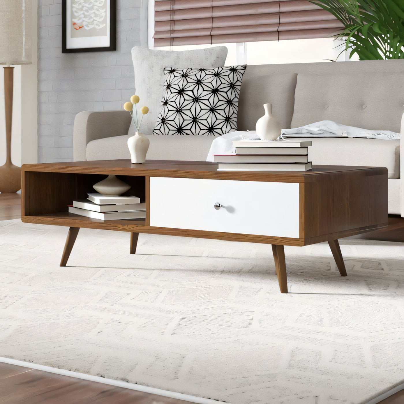Table Unit White & Brown - 100 x 50 x 40 cm | TA39