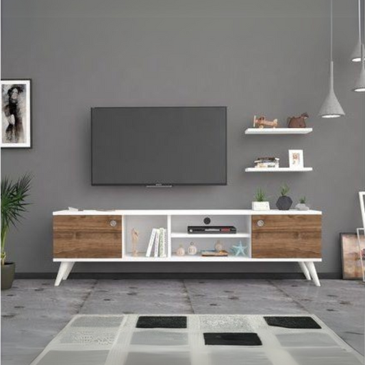 Tv Unit White & Wooden - 180 x 40 x 40 cm | TV28