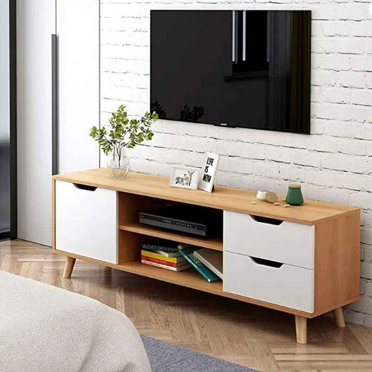 Tv Unit White & Wooden - 150 x 40 x 40 cm | TV47
