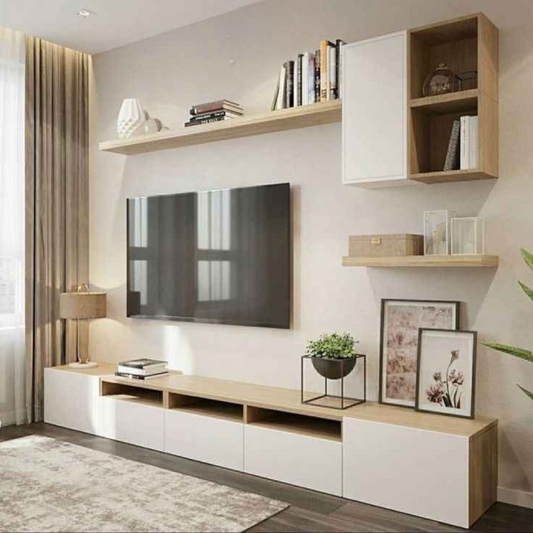 Tv Unit White & Wooden - 220 x 40 x 40 cm | TV48