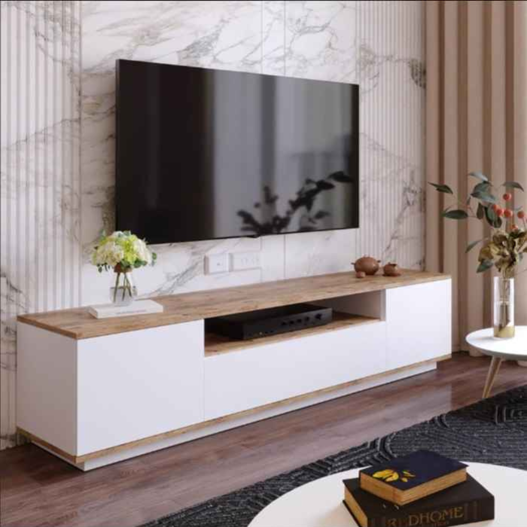 Tv Unit White & Wooden - 160 x 40 x 40 cm | TV53