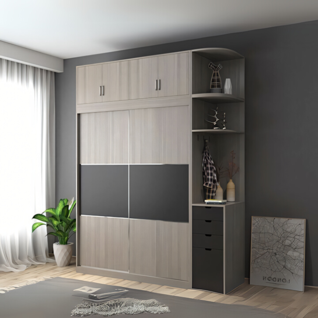 Wardrobe Grey & Wooden - 180 x 50 x 240 cm | WD5