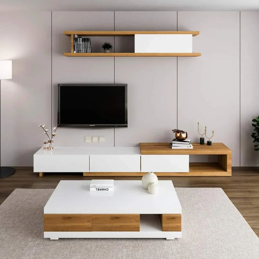 Living Room Set White & Wooden - 200 x 40 x 40 cm | SET58