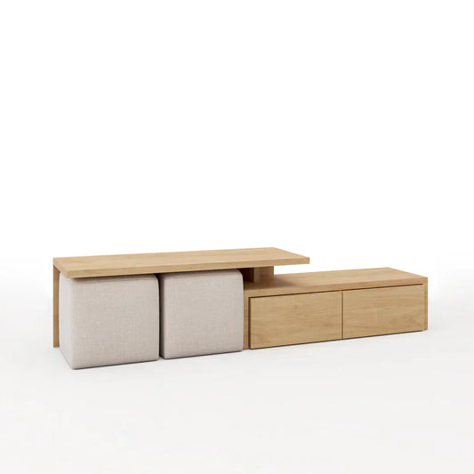 Tv Unit White & Wooden - 200 x 40 x 40 cm | TV100