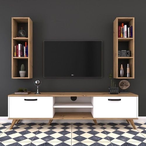 Tv Unit White & Wooden - 160 x 40 x 40 cm | TV12