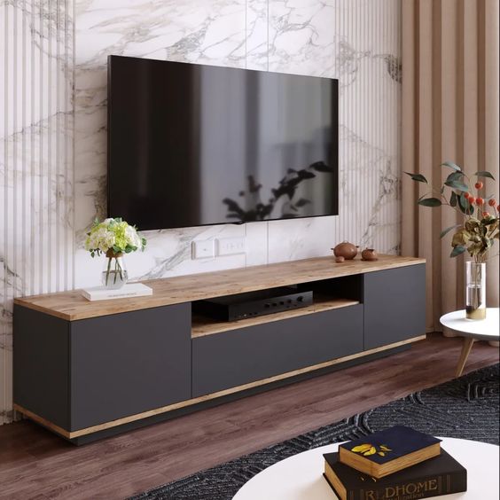 Tv Unit Black & Wooden - 180 x 30 x 40 cm | TV2