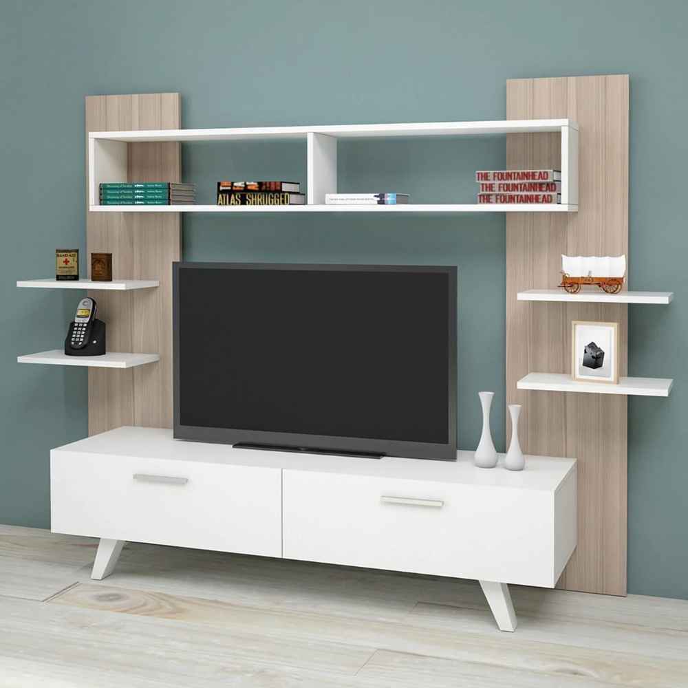 Tv Unit White & Wooden - 180 x 40 x 40 cm | TV37
