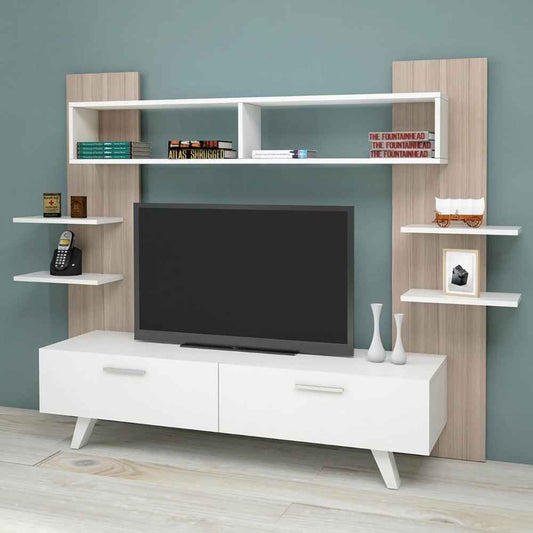 Tv Unit White & Wooden - 180 x 40 x 40 cm | TV37